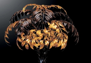 Stehleuchte / Stehlampe,Goldene Palme- 1-stmmig, 3-flammig, Blattgold